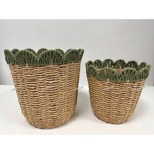NEW Scalloped Edge Decorative Woven Basket Set of 2
